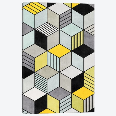 Colorful Concrete Cubes 2 - Yellow, Blue, Grey Canvas Print #ZRA8} by Zoltan Ratko Canvas Art Print