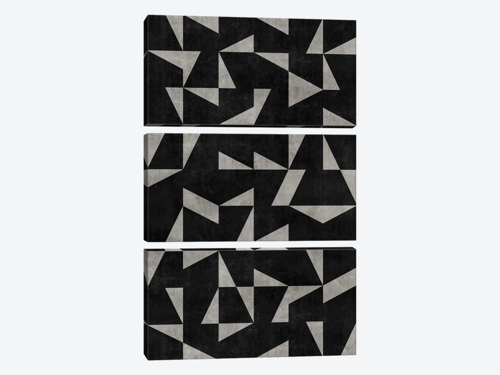 Mid-Century Modern Pattern No.12 - Black and Grey Concrete by Zoltan Ratko 3-piece Canvas Art