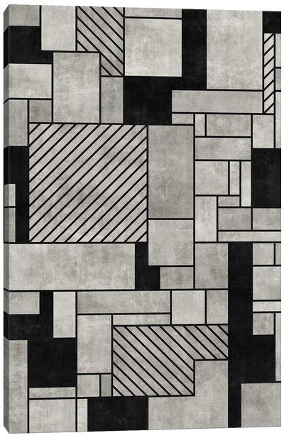 Random Concrete Pattern Canvas Art Print - Black & White Patterns