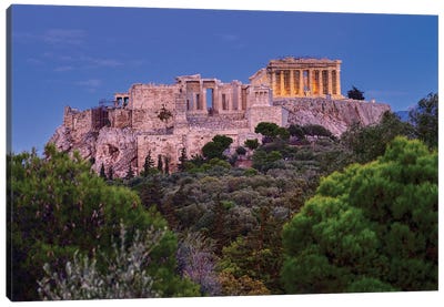 Blue Hour Of Acropolis Of Athens Canvas Art Print - Ancient Ruins Art