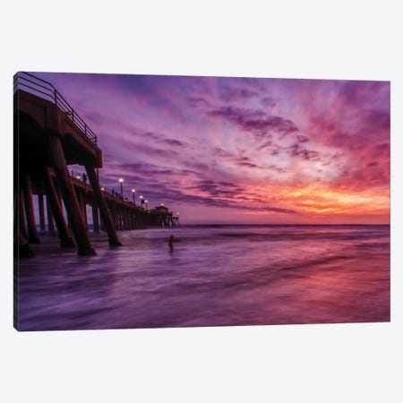 Huntington Beach Pier - Red Sky Delight Canvas Print #ZSC30} by Zoe Schumacher Canvas Art Print