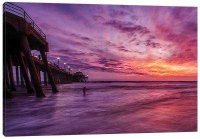 Huntington Beach Pier - Red Sky Delight Canvas Art Print - Zoe Schumacher