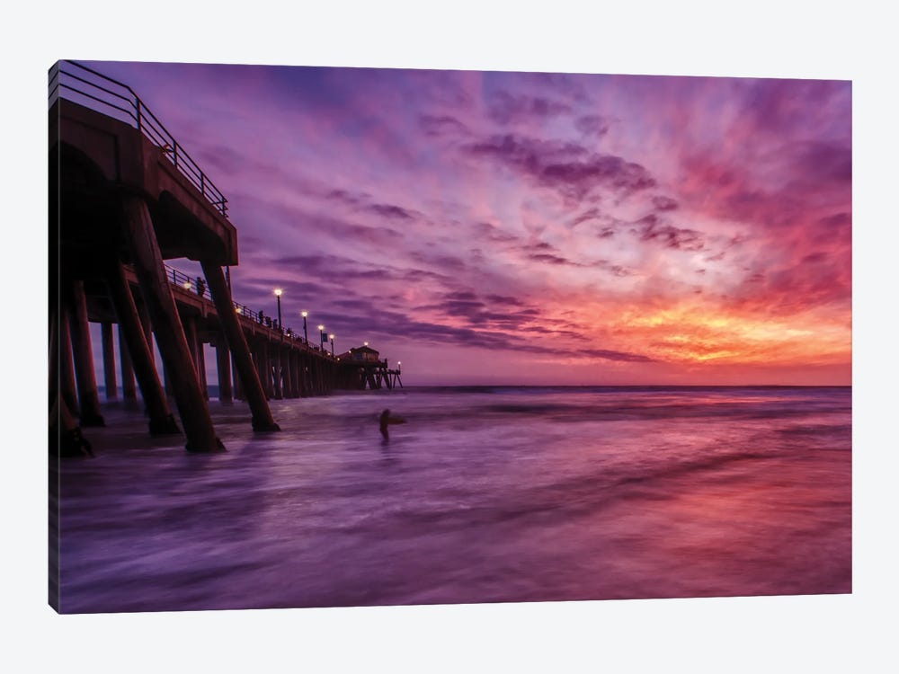 Huntington Beach Pier - Red Sky Delight by Zoe Schumacher 1-piece Canvas Art Print