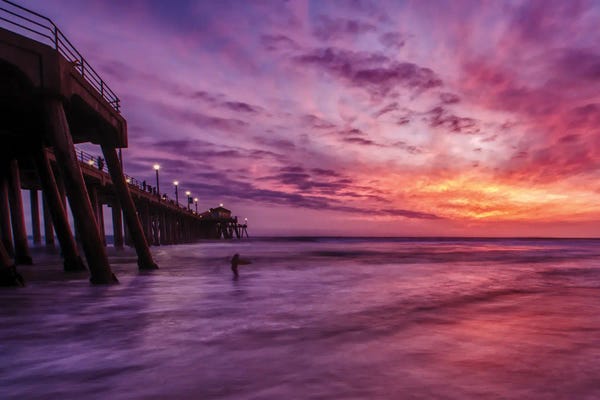 Huntington Beach: Huntington Beach Pier - Red Sky Delight by Zoe Schumacher