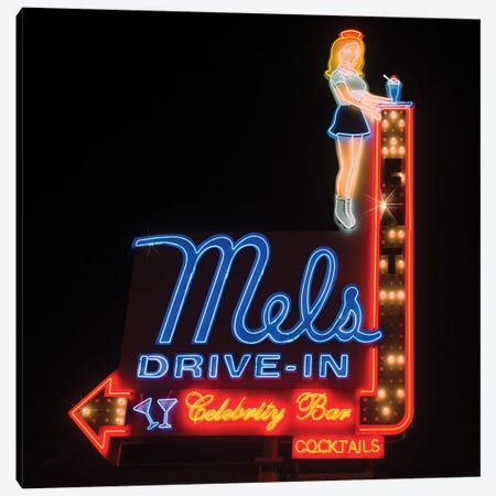 Mel's Drive-In Neon Sign Canvas Print #ZSC43} by Zoe Schumacher Canvas Art