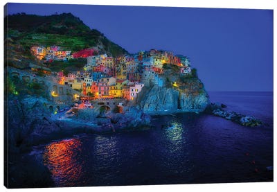 Manarola Of Cinque Terre At Blue Hour Canvas Art Print