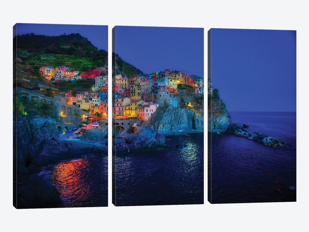 Manarola Of Cinque Terre At Blue Hour by Zoe Schumacher 3-piece Canvas Wall Art