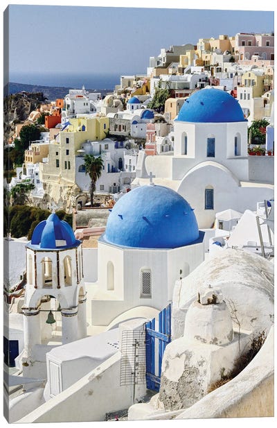 Blue Domes Of Santorini Canvas Art Print - Famous Places of Worship