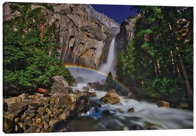 Moonbow At Lower Yosemite Falls Canvas Art Print - Yosemite National Park Art