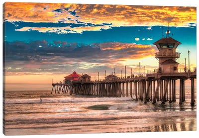 Huntington Beach Pier - Last Set. Canvas Art Print - Beach Sunrise & Sunset Art