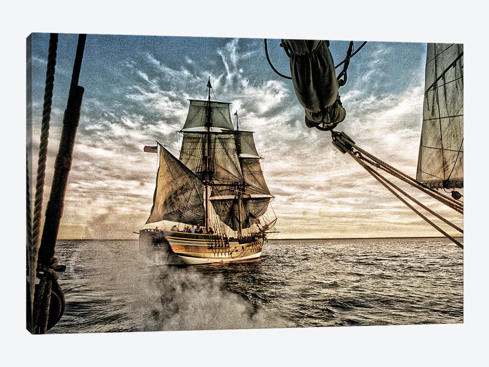 Tall Ship Canon Battle by Zoe Schumacher 1-piece Canvas Art Print