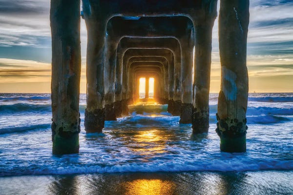 Large Coastal Art - Canvas Prints: Manhattan Beach Pier At Sunset by Zoe Schumacher