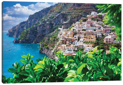 Coastline Of Positano, Italy Canvas Art Print - Campania Art