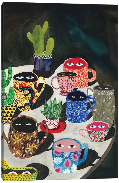 Suspicious Mugs Canvas Art Print - Whimsical Décor