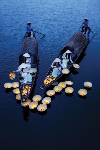 Zay Yar Lin: Releasing Lanterns In The Nhu Y River by Zay Yar Lin