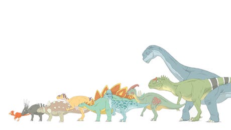 Pencil Drawing Illustrating Various Dinosaurs And Their Comparative Sizes by Alice Turner