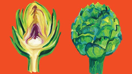 Artichokes on Orange by Alice Straker