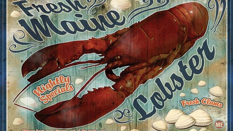 Fresh Maine Lobster Sign by Old Red Truck