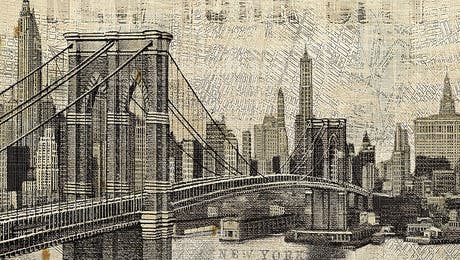 Vintage NY Brooklyn Bridge Skyline by Michael Mullan