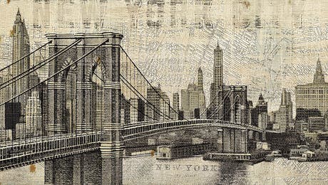 Vintage NY Brooklyn Bridge Skyline  by Michael Mullan