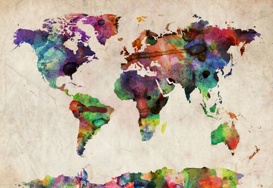 World Map Urba Watercolor II by Michael Tompsett