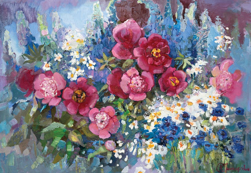 Flowerbed With Peony by Anastasiia Grygorieva