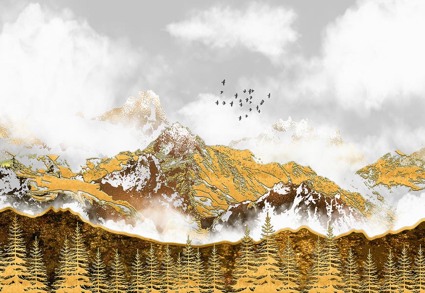 Golden Forest And Mountains by Artsy Bessy
