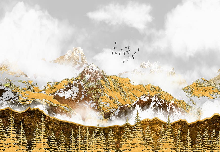 Golden Forest And Mountains by Artsy Bessy 