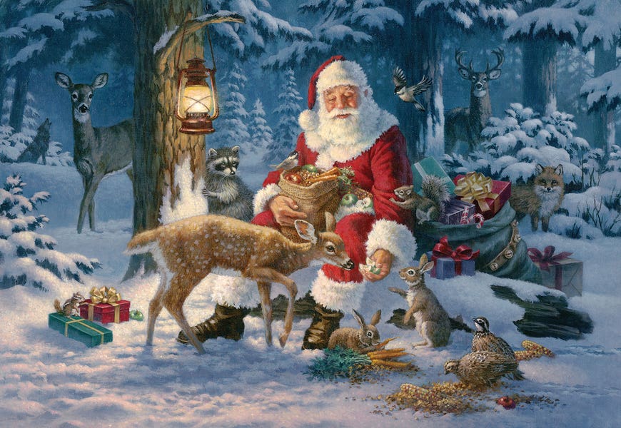 Santa In Forest by Corbert Gauthier