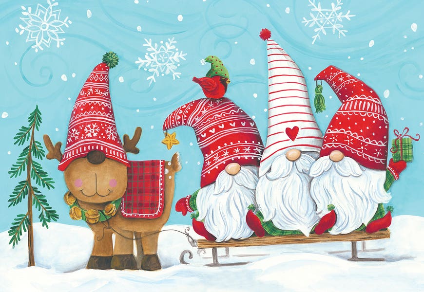 Elf Gnome Trio With Reindeer by Diane Kater