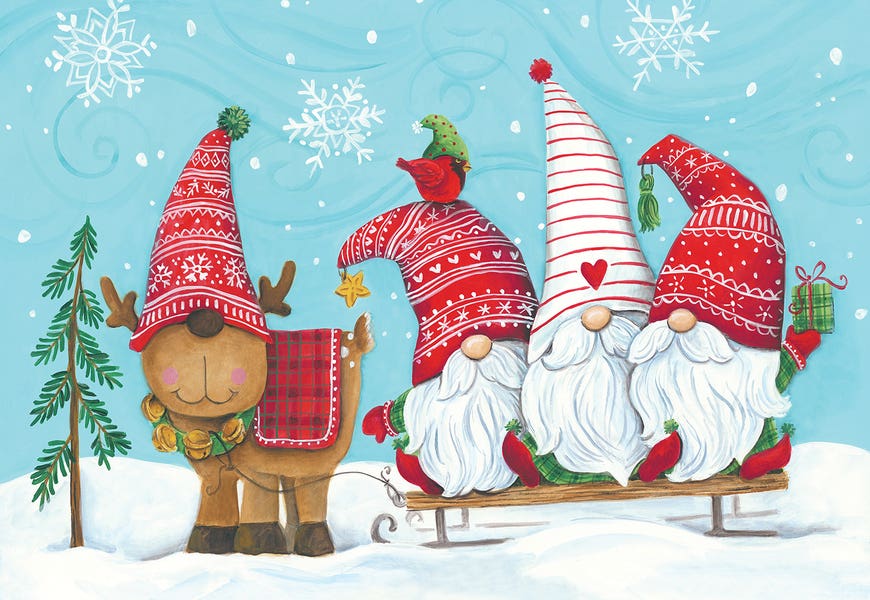 Elf Gnome Trio With Reindeer by Diane Kater
