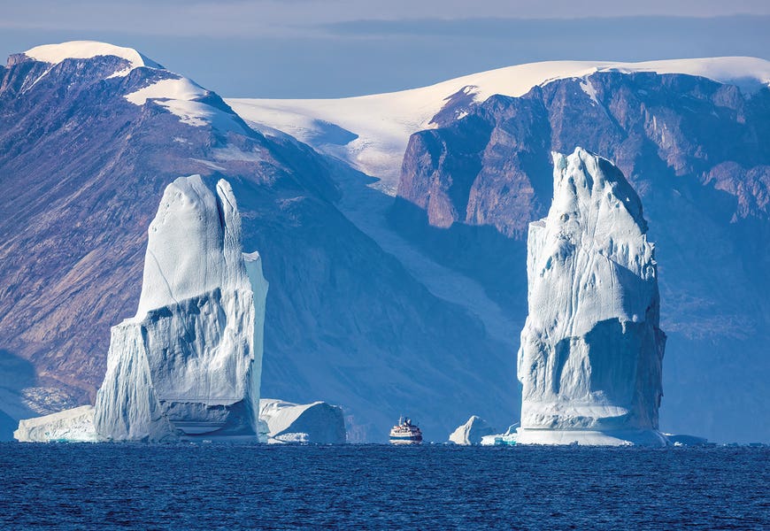 Blue Ice Gates And Ship, Scoresby Sund, Greenland by Jane Rix