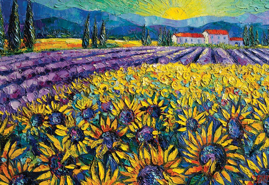 Sunflowers And Lavender Field - The Colors Of Provence by Mona Edulesco