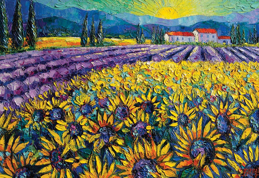 Sunflowers And Lavender Field - The Colors Of Provence by Mona Edulesco