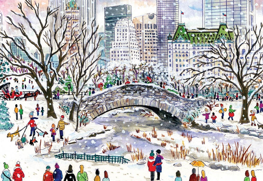 Central Park Bridge Winter by Michael Storrings