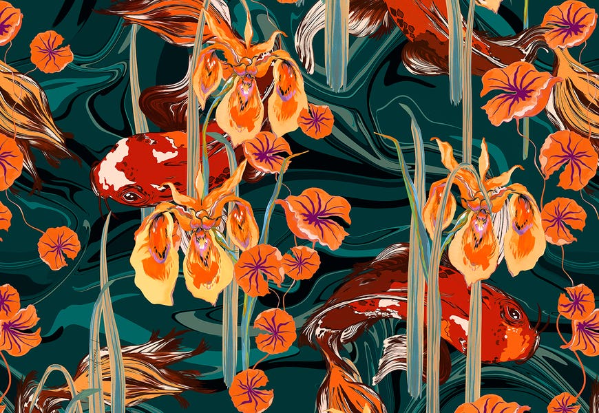 Koi Pond Orange Tones by Marylène Madou
