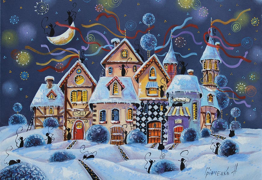 Christmas Extravaganza In The Winter City Of Cats by Natalia Grinchenko