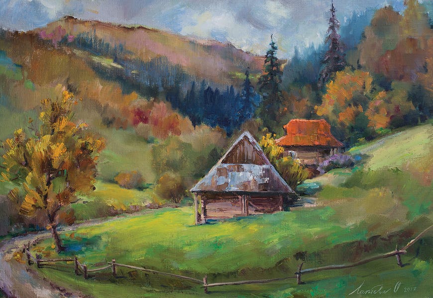 House In The Mountains In Summer by Olha Laptieva