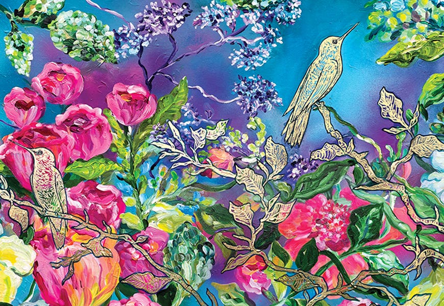 Hummingbirds Among Roses by Paulina Tapia