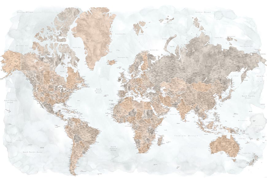 Highly Detailed Watercolor World Map, Calista by blursbyai