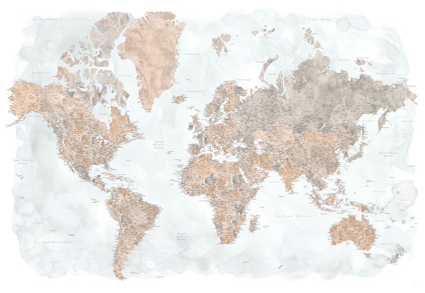 Highly Detailed Watercolor World Map, Calista by blursbyai 