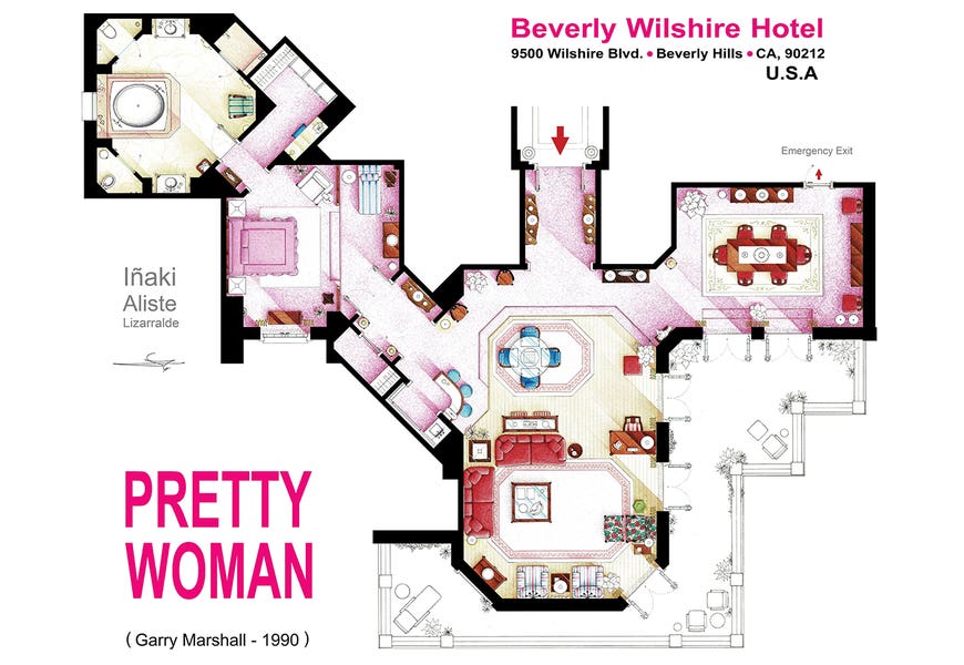 Floorplan of the suite from PRETTY WOMAN by TV Floorplans & More