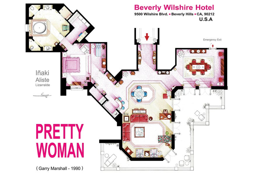 Floorplan of the suite from PRETTY WOMAN by TV Floorplans & More 
