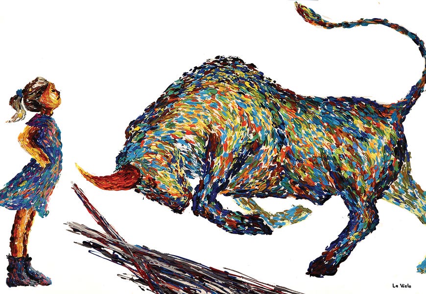 Fearless Girl And Bull by Viola Painting