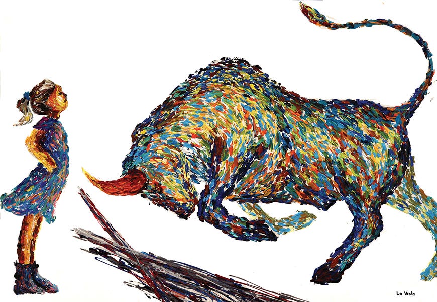 Fearless Girl And Bull by Viola Painting