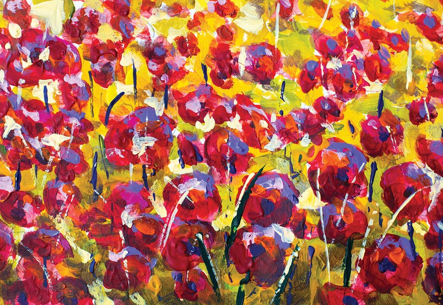 Acrylic Painting Of Red Flowers Poppies Wildflowers Blooming In A Colorful Field by Valery Rybakow