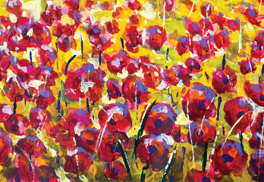 Acrylic Painting Of Red Flowers Poppies Wildflowers Blooming In A Colorful Field by Valery Rybakow