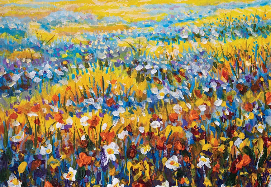 Abstract Artwork Displaying A Vibrant Summer Landscape With A Field Of Diverse Wildflowers by Valery Rybakow