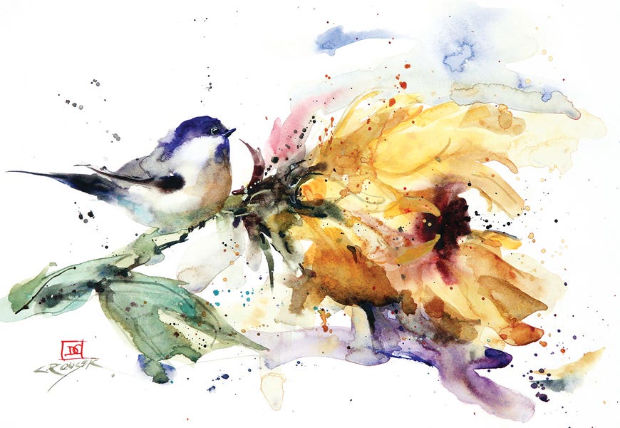Chickadee and Sunflower by Dean Crouser