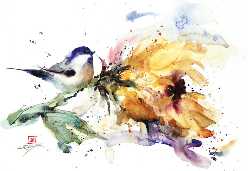 Chickadee and Sunflower by Dean Crouser
